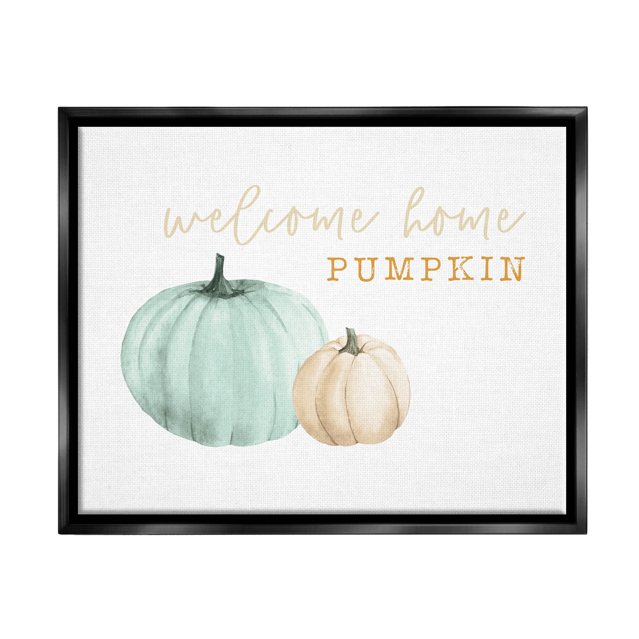 Stupell Industries Welcome Home Pumpkin Phrase Graphic Art Jet Black Floating Framed Canvas Print Wall Art, Design by Dogwood Portfolio