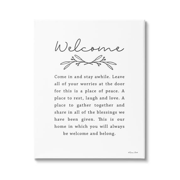 Stupell Industries Welcome Home Quote Simple White Typography, 16 x 20, Design by Susan Ball