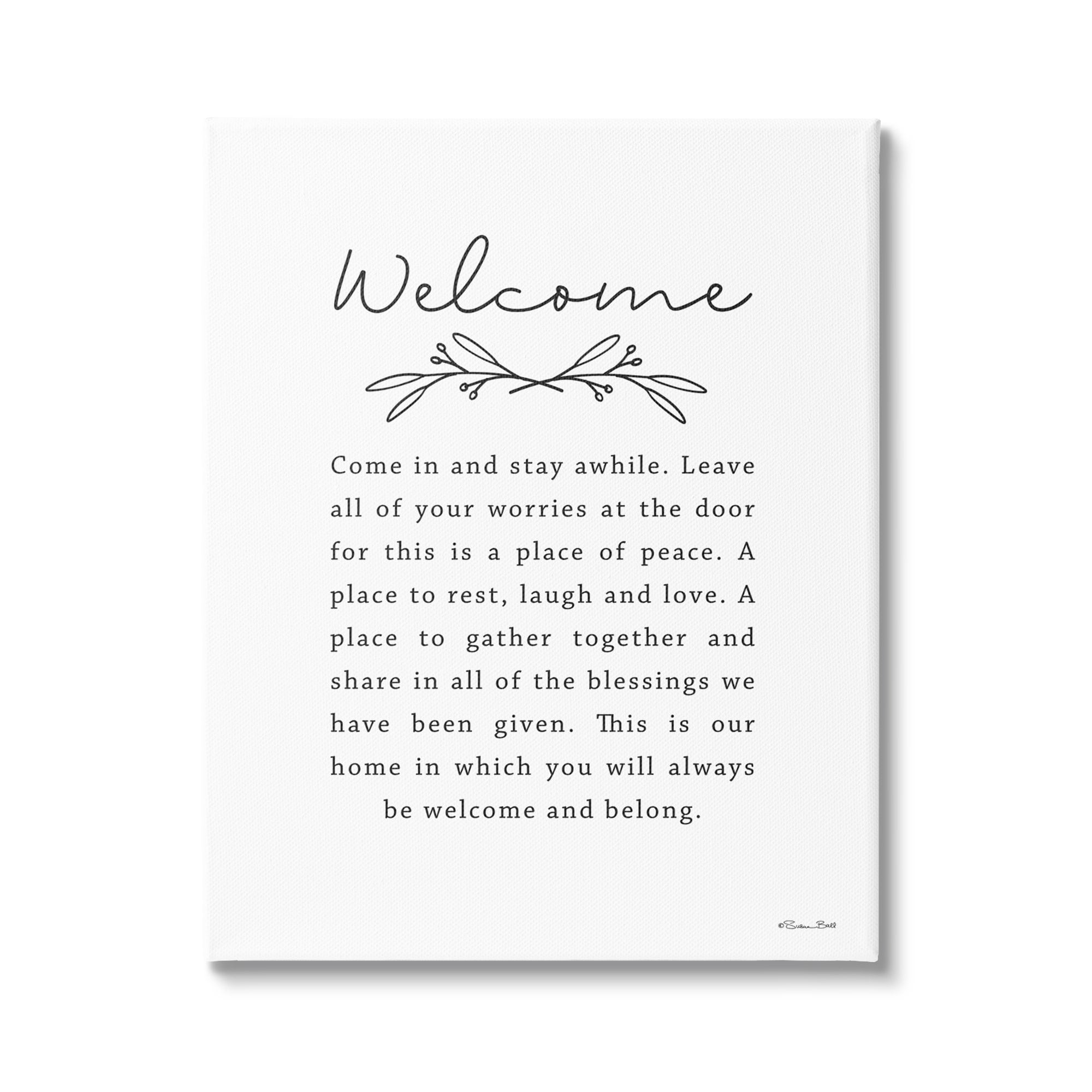 Stupell Industries Welcome Home Quote Simple White Typography, 36 x 48, Design by Susan Ball