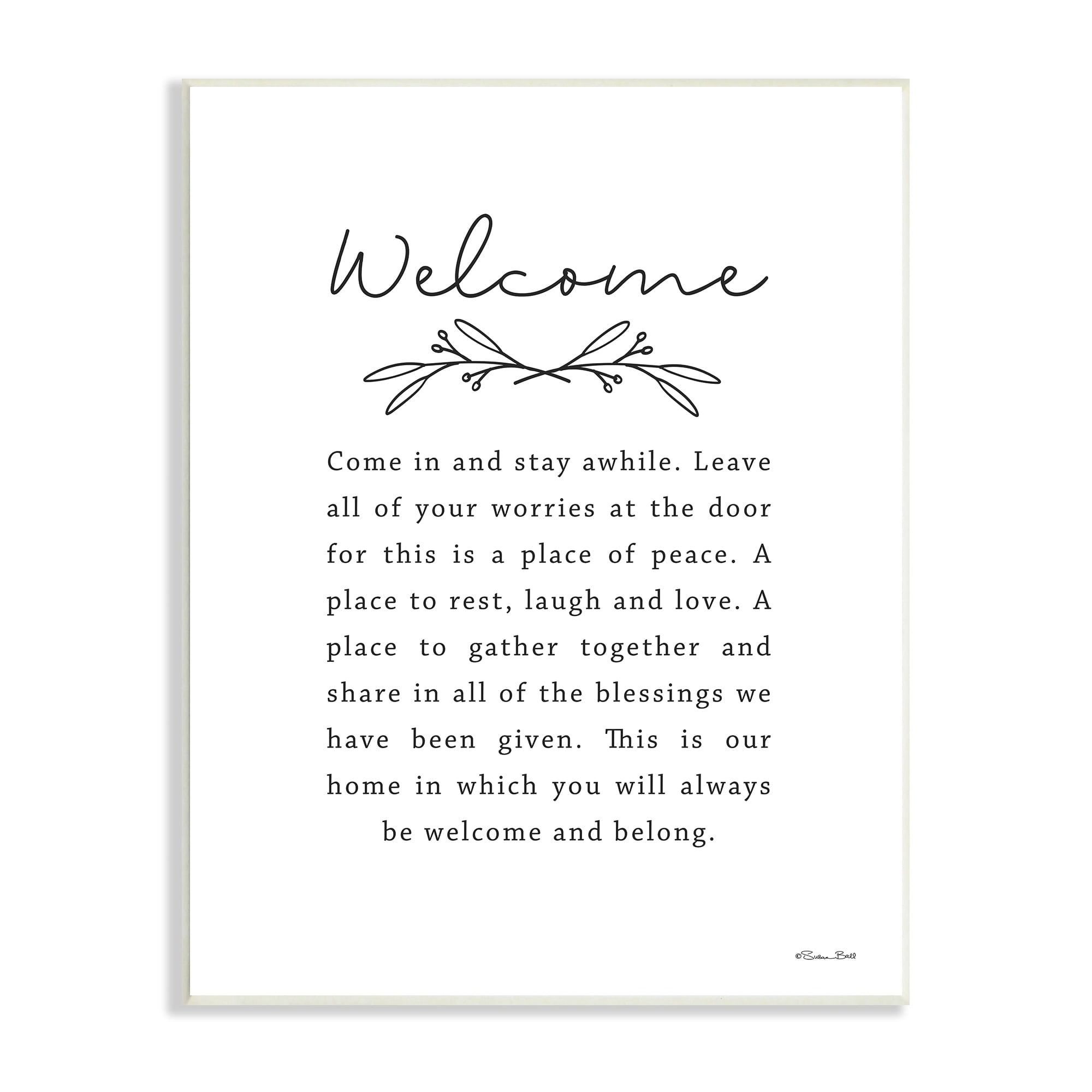 Stupell Industries Welcome Home Quote Simple White Typography Graphic Art Unframed Art Print Wall Art, 13x19, by Susan Ball