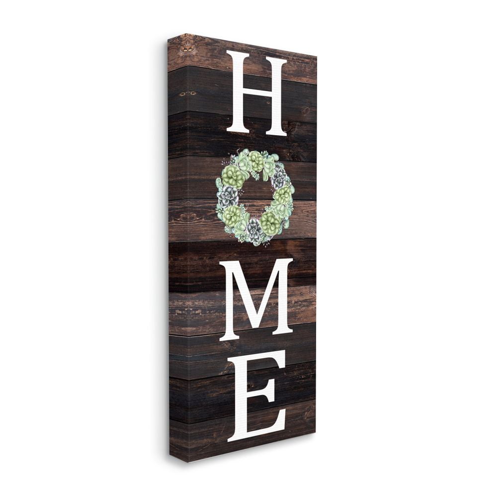 Stupell Industries Welcome Home Sign Green Succulent Wreath Greeting Canvas Wall Art Design by Kim Allen, 13" x 30"