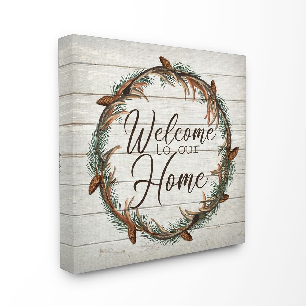 Stupell Industries Welcome Home Wreath Words On Wood Texture Design Canvas Wall Art by Lauren Gibbons