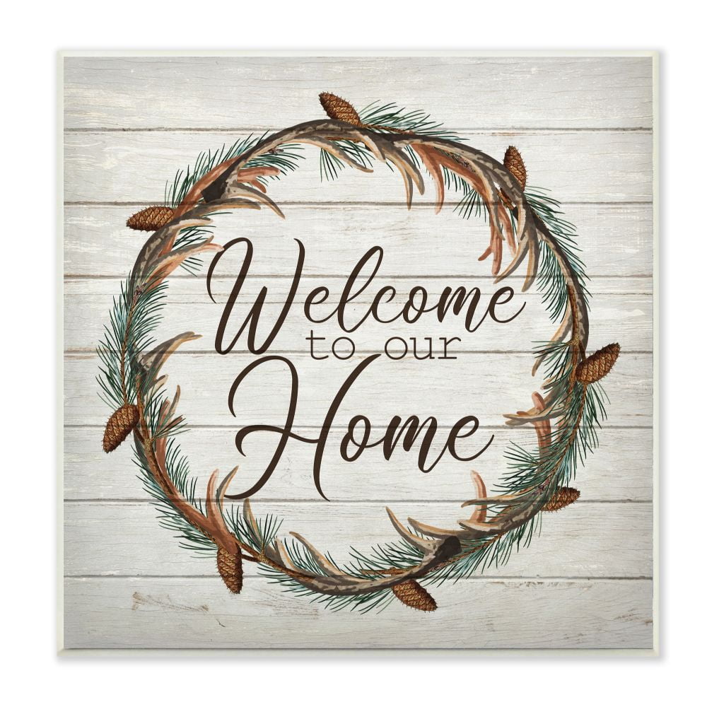 Stupell Industries Welcome Home Wreath Words On Wood Texture Design Wall Plaque Art by Lauren Gibbons