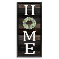 Stupell Industries Welcome Home with Succulent Wreath Typography Painting Black Floater Framed Canvas Art Print Wall Art, 11 x 25