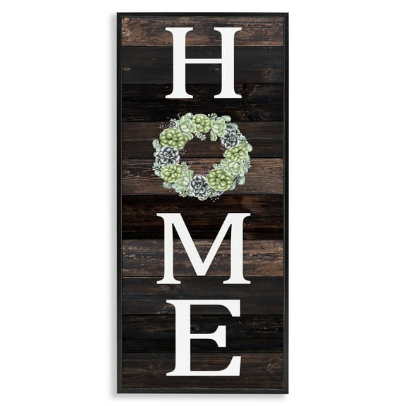 Stupell Industries Welcome Home with Succulent Wreath Typography Painting Black Framed Art Print Wall Art, 10 x 24