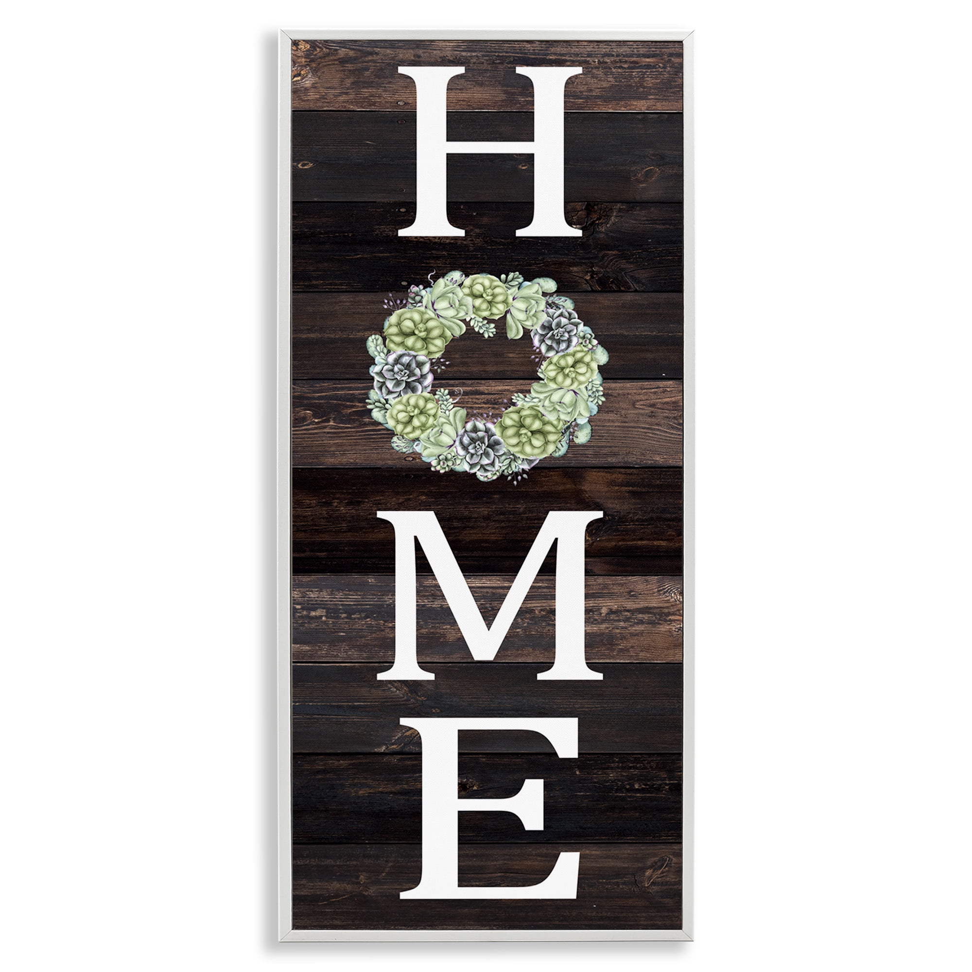 Stupell Industries Welcome Home with Succulent Wreath Typography Painting White Framed Art Print Wall Art, 10 x 24