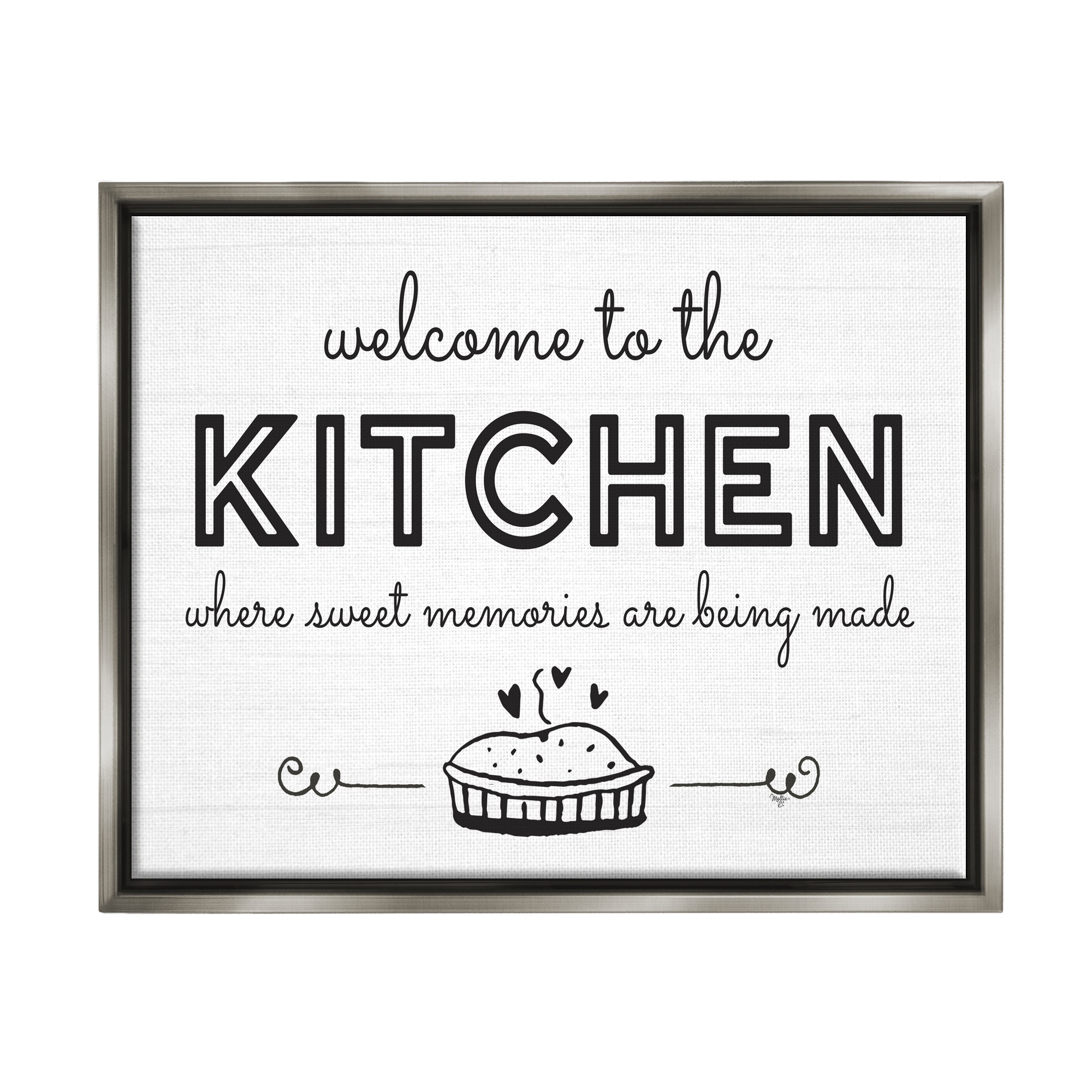 Stupell Industries Welcome to Kitchen Fresh Baked Pie Rustic Phrase Graphic Art Luster Gray Floating Framed Canvas Print Wall Art, Design by Mollie B.