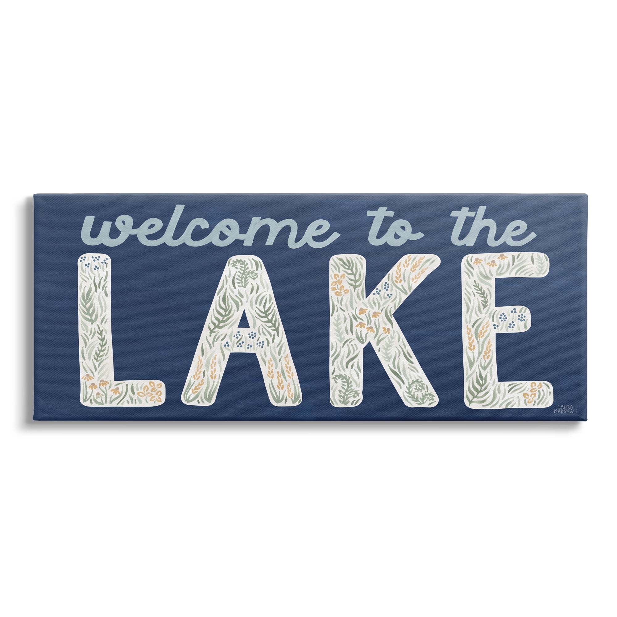 Stupell Industries Welcome Lake Floral Phrase Botanical & Floral Painting Gallery Wrapped Canvas Print Wall Art, 30 x 13