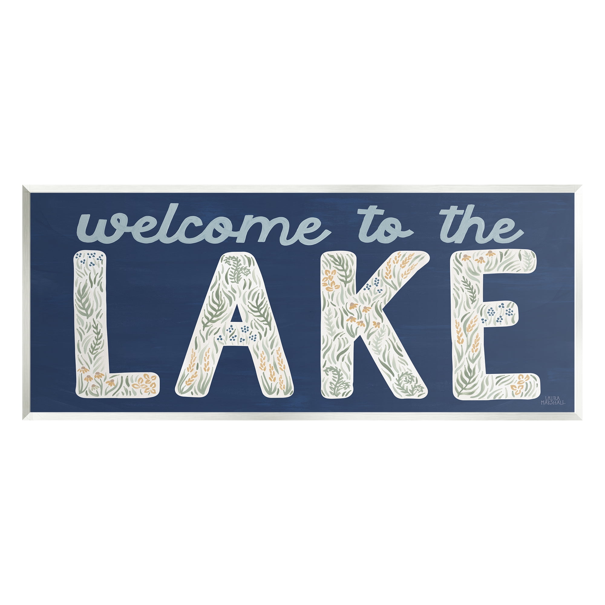 Stupell Industries Welcome Lake Floral Phrase Botanical & Floral Painting Unframed Art Print Wall Art, 17 x 7