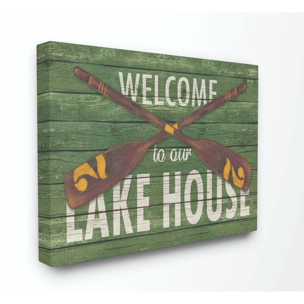 Stupell Industries Welcome Lake House Country Home Green Word Design Canvas Wall Art by Stephanie Workman Marrott