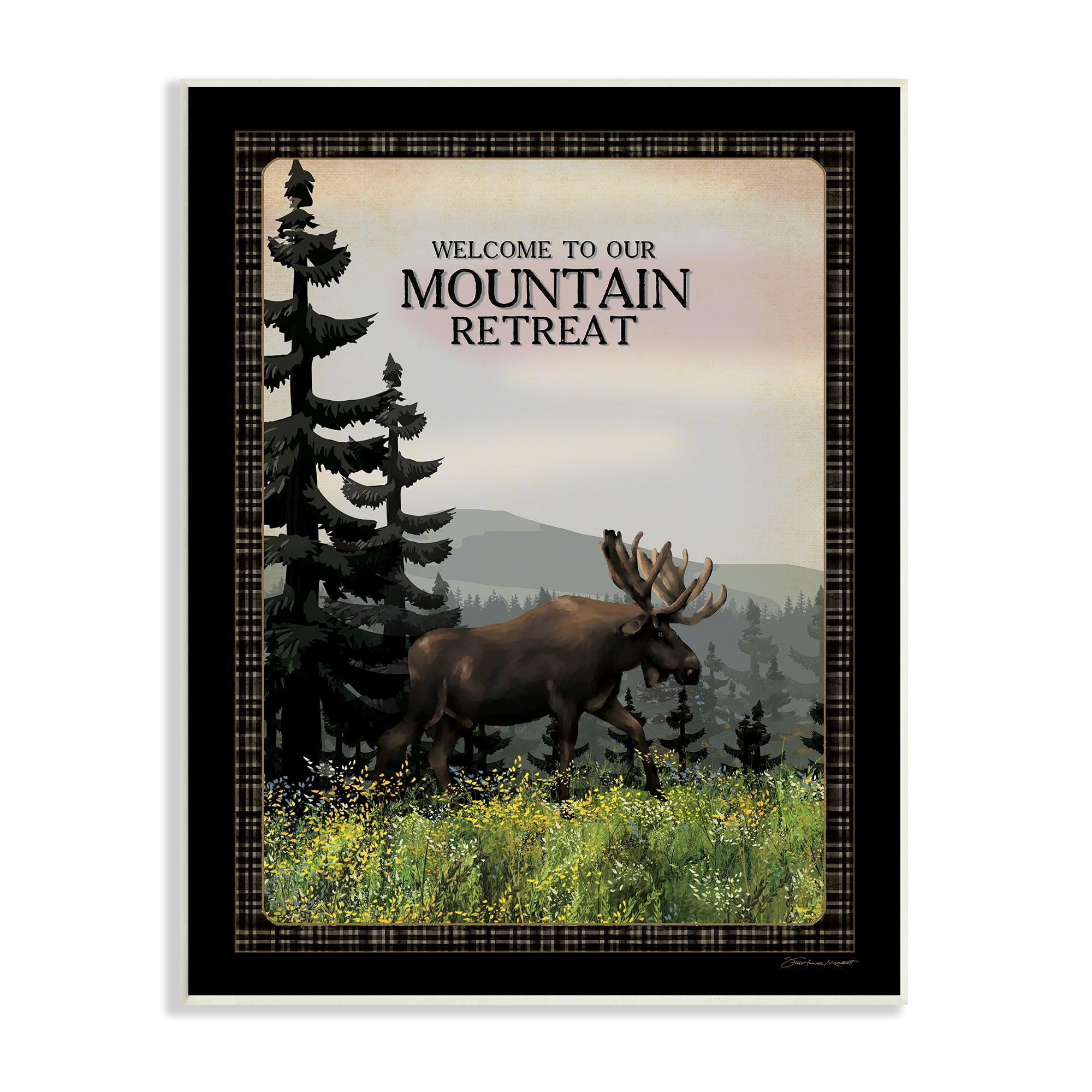 Stupell Industries Welcome Mountain Retreat Quote Moose Wildlife Tree Forest, 10 x 15, Design by Stephanie Workman Marrott