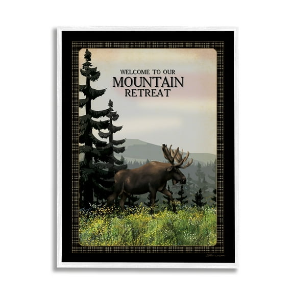 Stupell Industries Welcome Mountain Retreat Quote Moose Wildlife Tree Forest, 11 x 14, Design by Stephanie Workman Marrott
