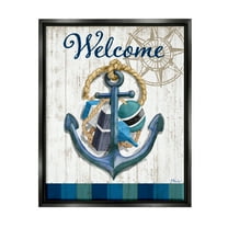 Stupell Industries Welcome Nautical Buoys Nature Painting Black Floater Framed Art Print Wall Art, 17 x 21