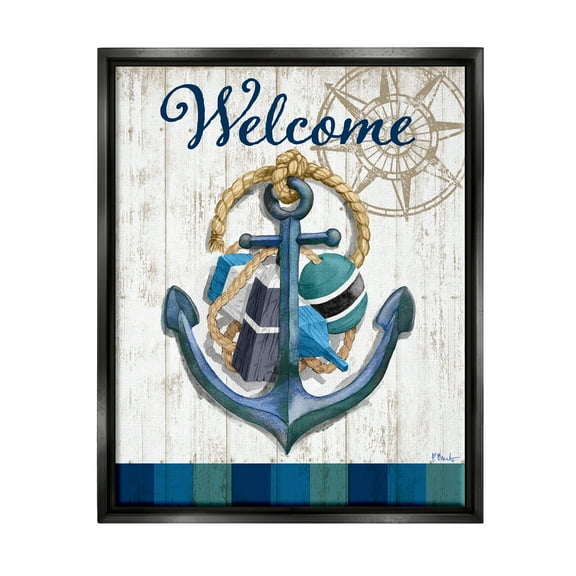 Stupell Industries Welcome Nautical Buoys Nature Painting Black Floater Framed Art Print Wall Art, 17 x 21