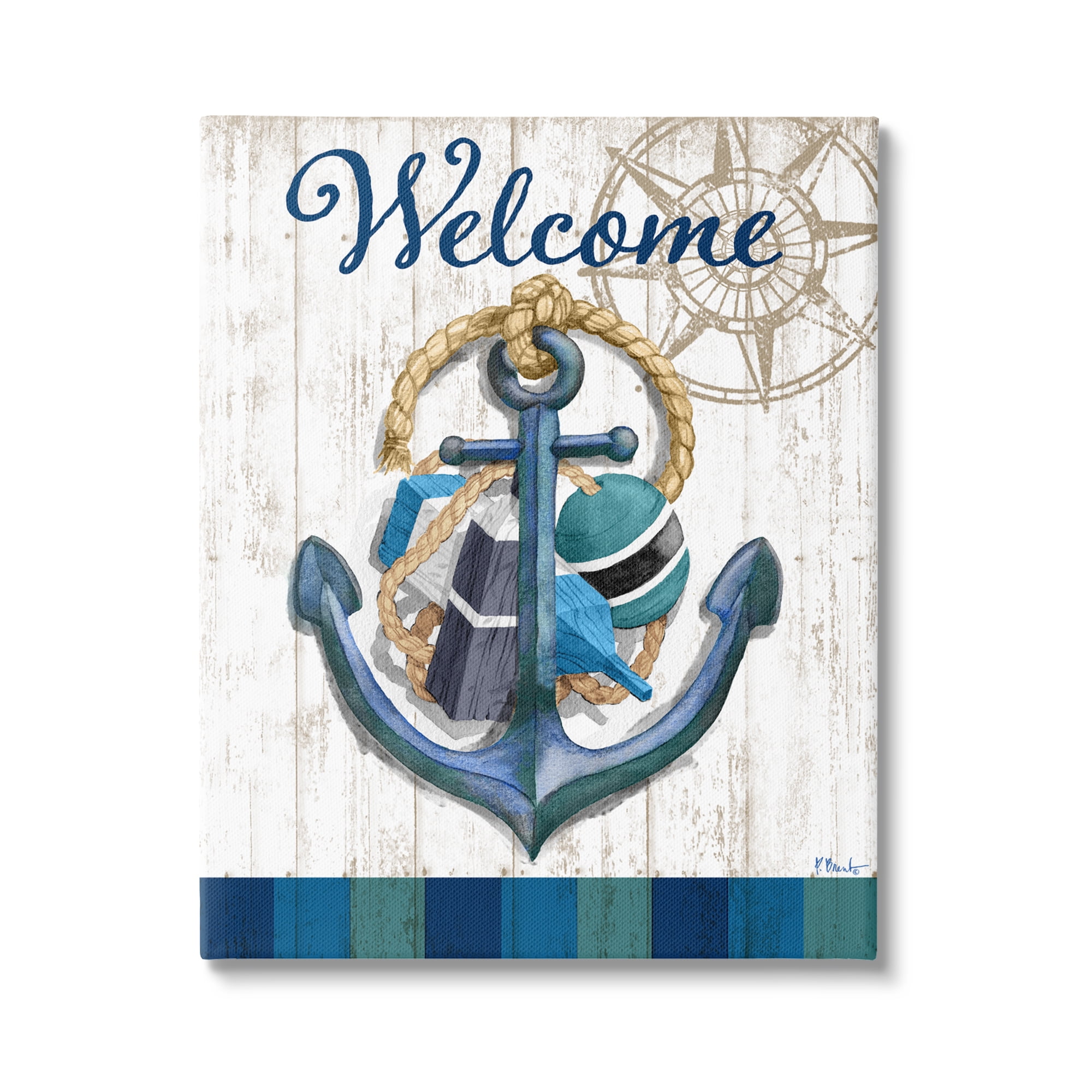 Stupell Industries Welcome Nautical Buoys Nature Painting Gallery Wrapped Canvas Print Wall Art, 30 x 40