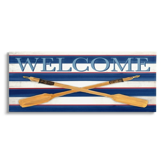 Stupell Industries Welcome Oars Symbol Water Waves Patterned Sign,24 x 10, Design by Julie DeRice