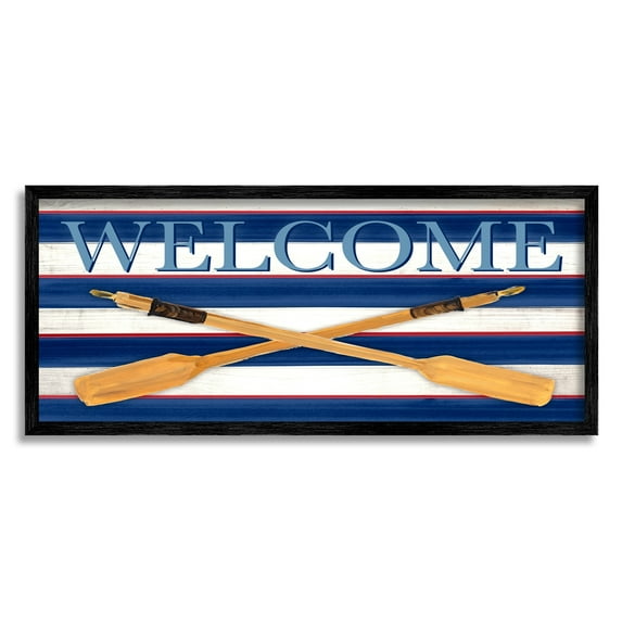 Stupell Industries Welcome Oars Symbol Water Waves Patterned Sign,24 x 10, Design by Julie DeRice