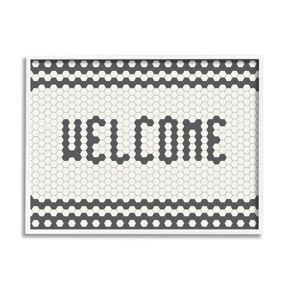 Stupell Industries Welcome Phrase Café Bistro Tile Geometric Pattern, 24 x 30, Designed by Caroline Alfreds