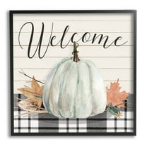Stupell Industries Welcome Plaid Pumpkin Sign Graphic Art Black Framed Art Print Wall Art, Design by Livi Finn