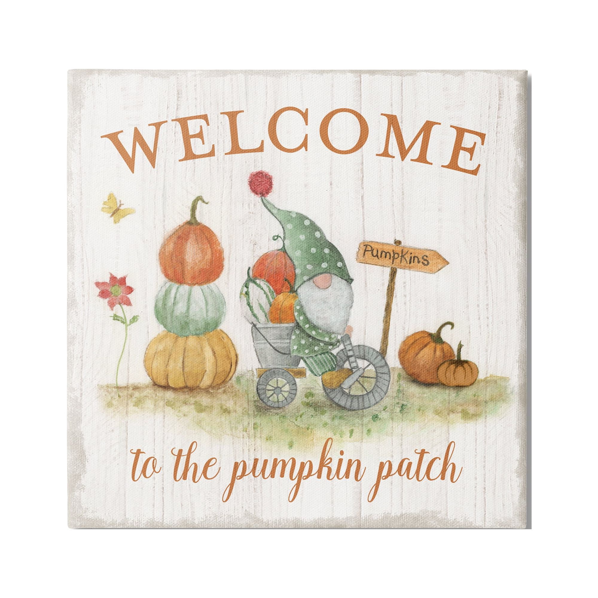 Stupell Industries Welcome Pumpkin Patch Gnome Fairy Tales & Fantasy Painting Gallery Wrapped Canvas Art Print Wall Art, 17 x 17