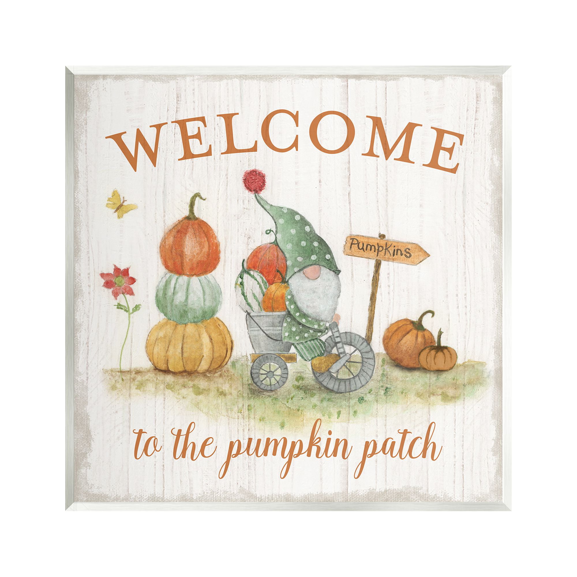 Stupell Industries Welcome Pumpkin Patch Gnome Fairy Tales & Fantasy Painting Unframed Art Print Wall Art, 12 x 12