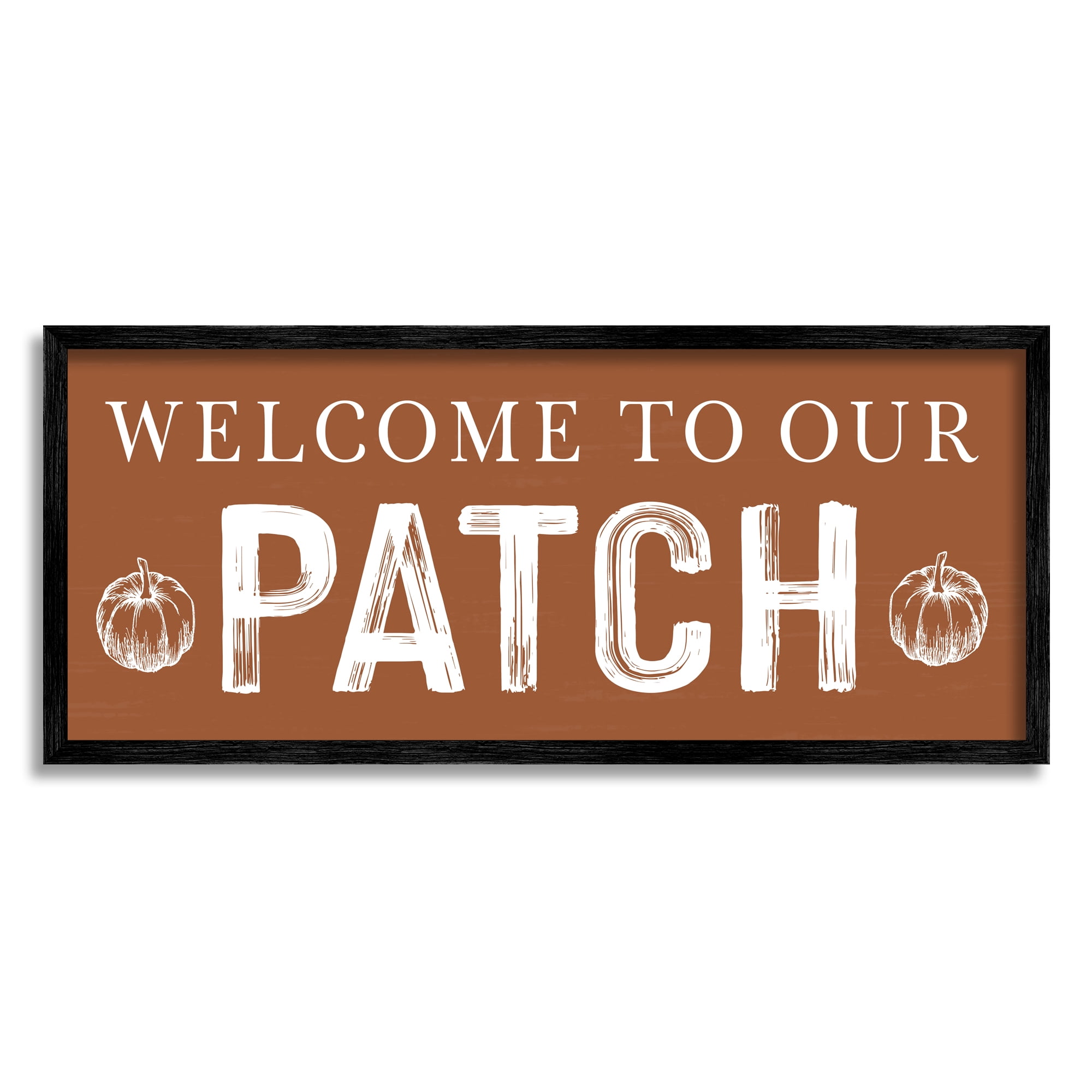 Stupell Industries Welcome Pumpkin Patch Holiday Painting Black Framed Art Print Wall Art, 30 x 13