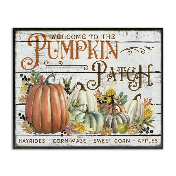 Stupell Industries Welcome Pumpkin Patch Holiday Painting Black Framed Art Prints Wall Art, 30 x 24