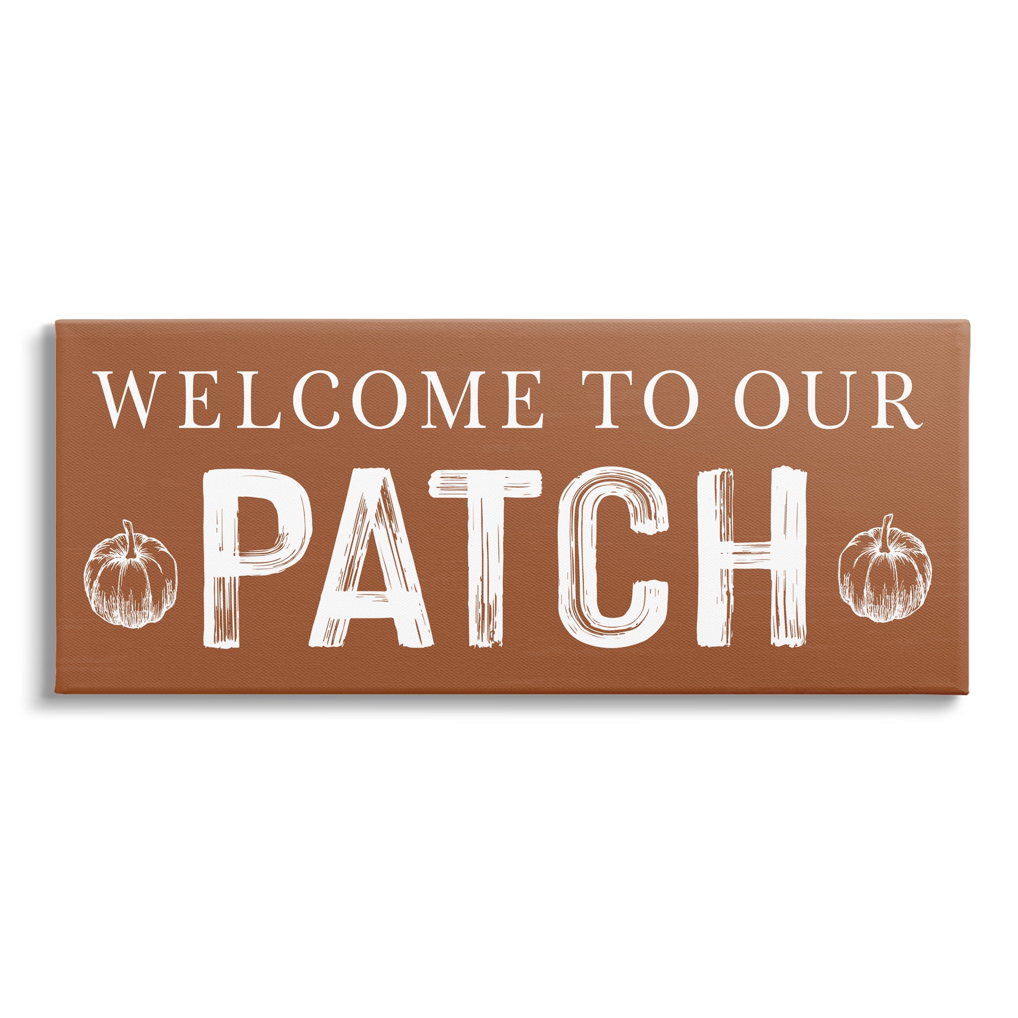 Stupell Industries Welcome Pumpkin Patch Holiday Painting Gallery Wrapped Canvas Art Print Wall Art, 30 x 13