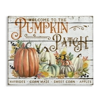 Stupell Industries Welcome Pumpkin Patch Holiday Painting Gallery Wrapped Canvas Art Prints Wall Art, 20 x 16