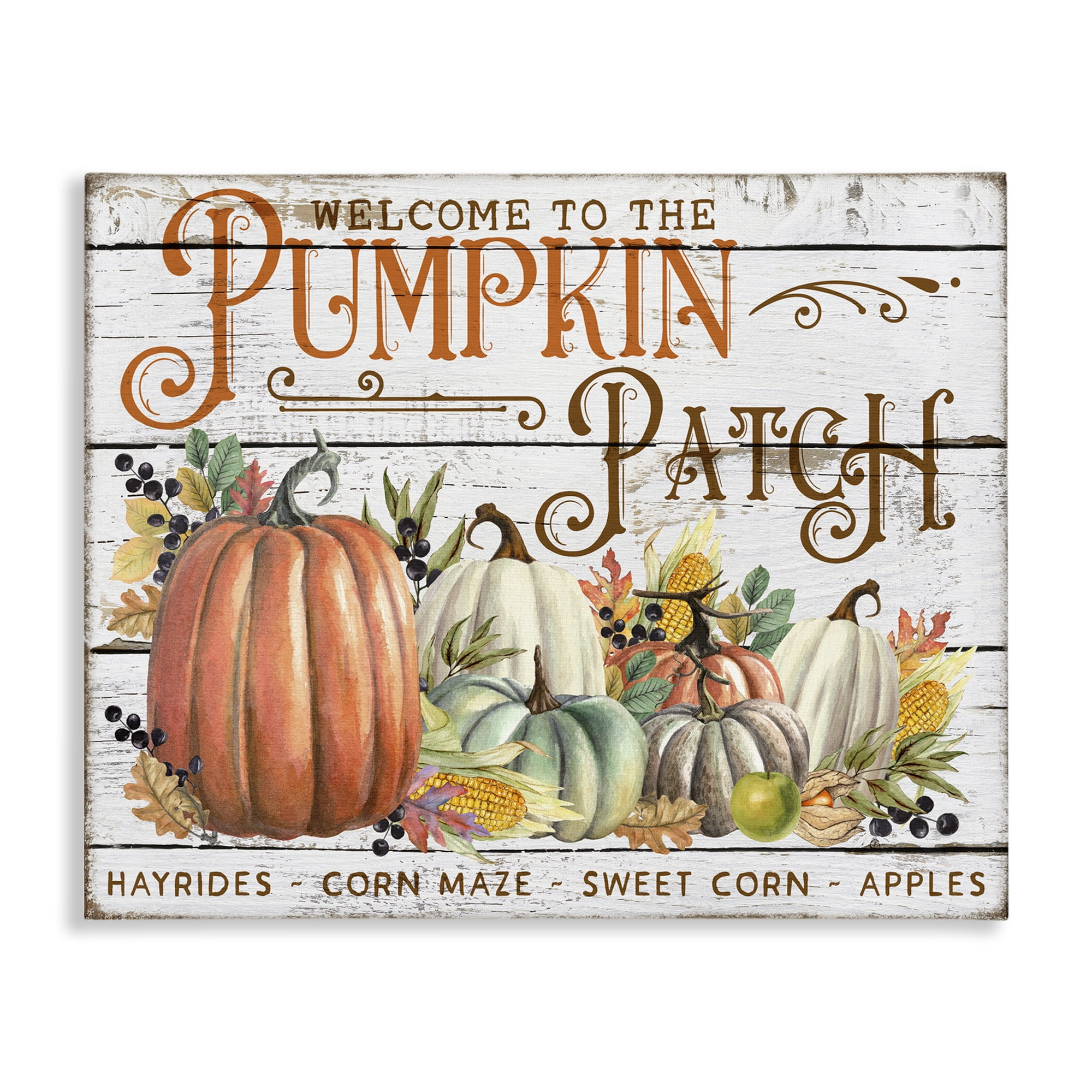 Stupell Industries Welcome Pumpkin Patch Holiday Painting Gallery Wrapped Canvas Art Prints Wall Art, 48 x 36