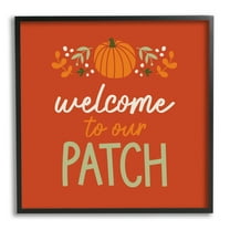 Stupell Industries Welcome Pumpkin Patch Phrase Holiday Painting Black Framed Art Print Wall Art, 12 x 12