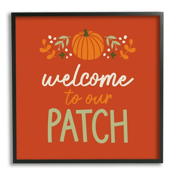 Stupell Industries Welcome Pumpkin Patch Phrase Holiday Painting Black Framed Art Print Wall Art, 12 x 12