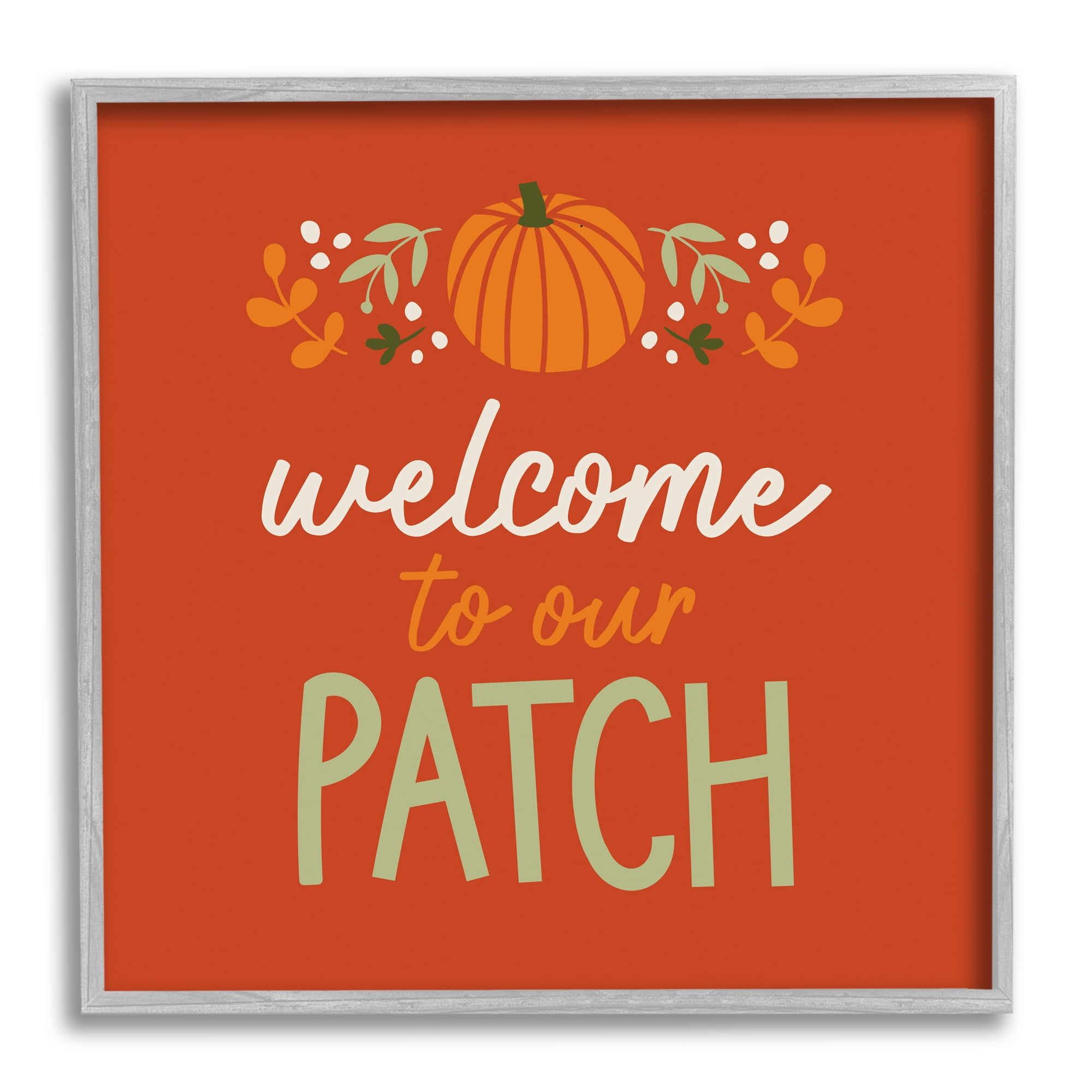 Stupell Industries Welcome Pumpkin Patch Phrase Holiday Painting Gray Framed Art Print Wall Art, 17 x 17