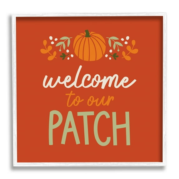 Stupell Industries Welcome Pumpkin Patch Phrase Holiday Painting White Framed Art Print Wall Art, 12 x 12