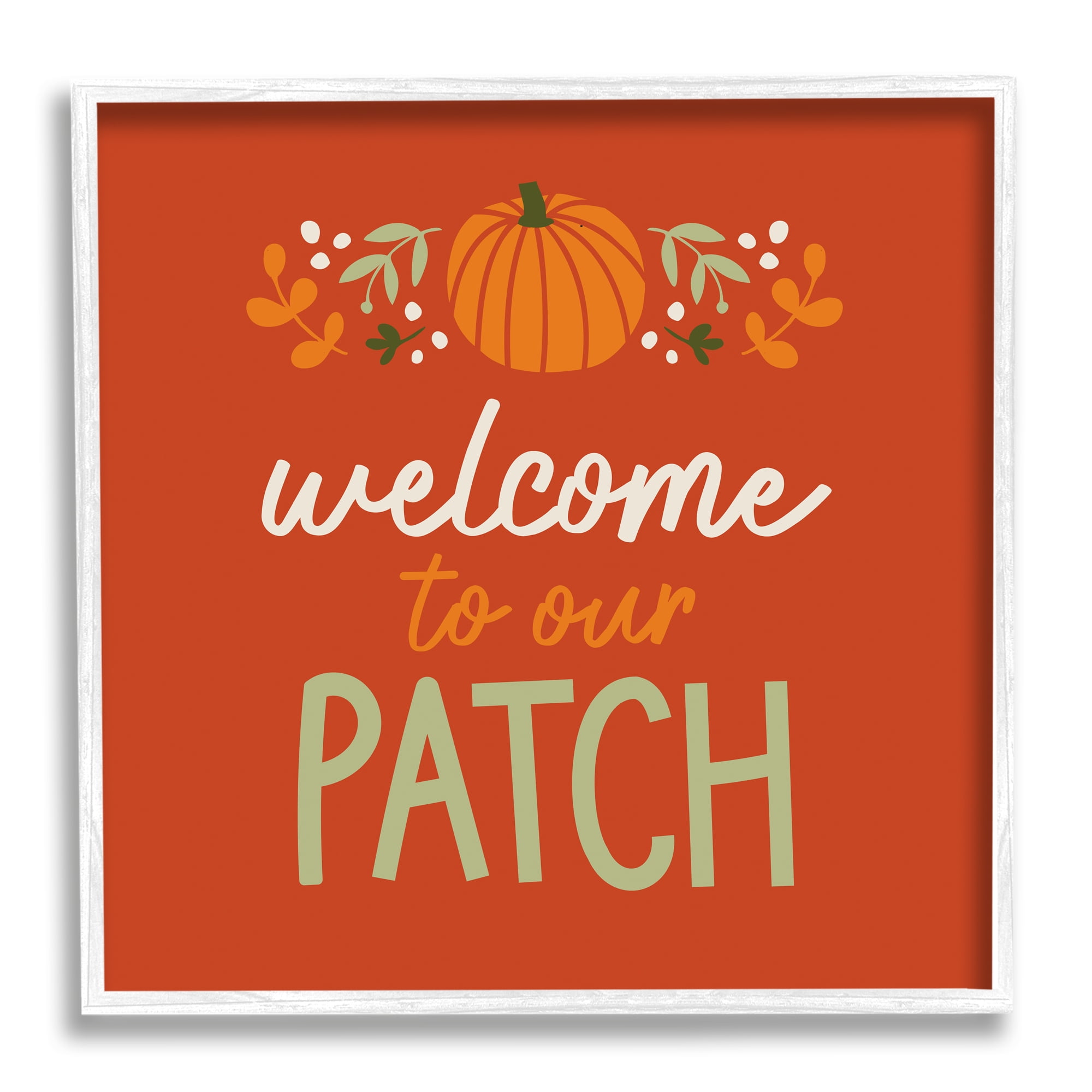 Stupell Industries Welcome Pumpkin Patch Phrase Holiday Painting White Framed Art Print Wall Art, 24 x 24