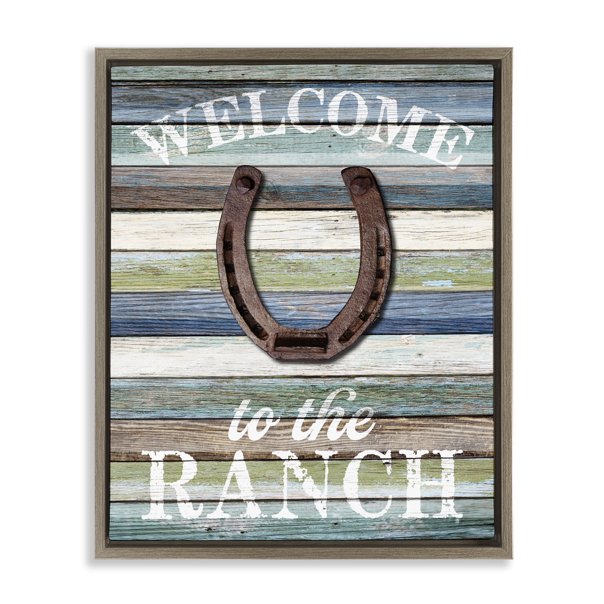 Stupell Industries Welcome Ranch with Horseshoe Text & Numbers Painting Brown Floater Framed Canvas Art Print Wall Art, 17 x 21