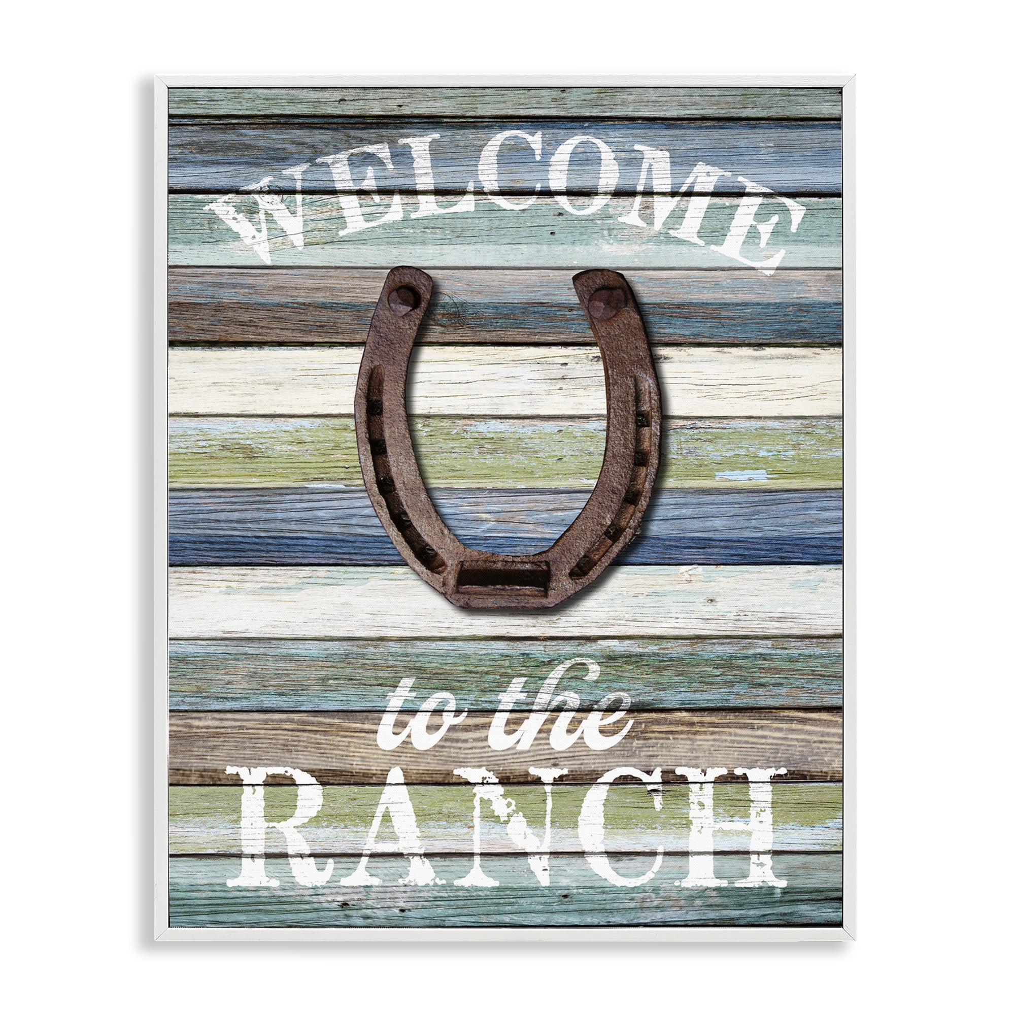 Stupell Industries Welcome Ranch with Horseshoe Text & Numbers Painting White Framed Art Print Wall Art, 11 x 14