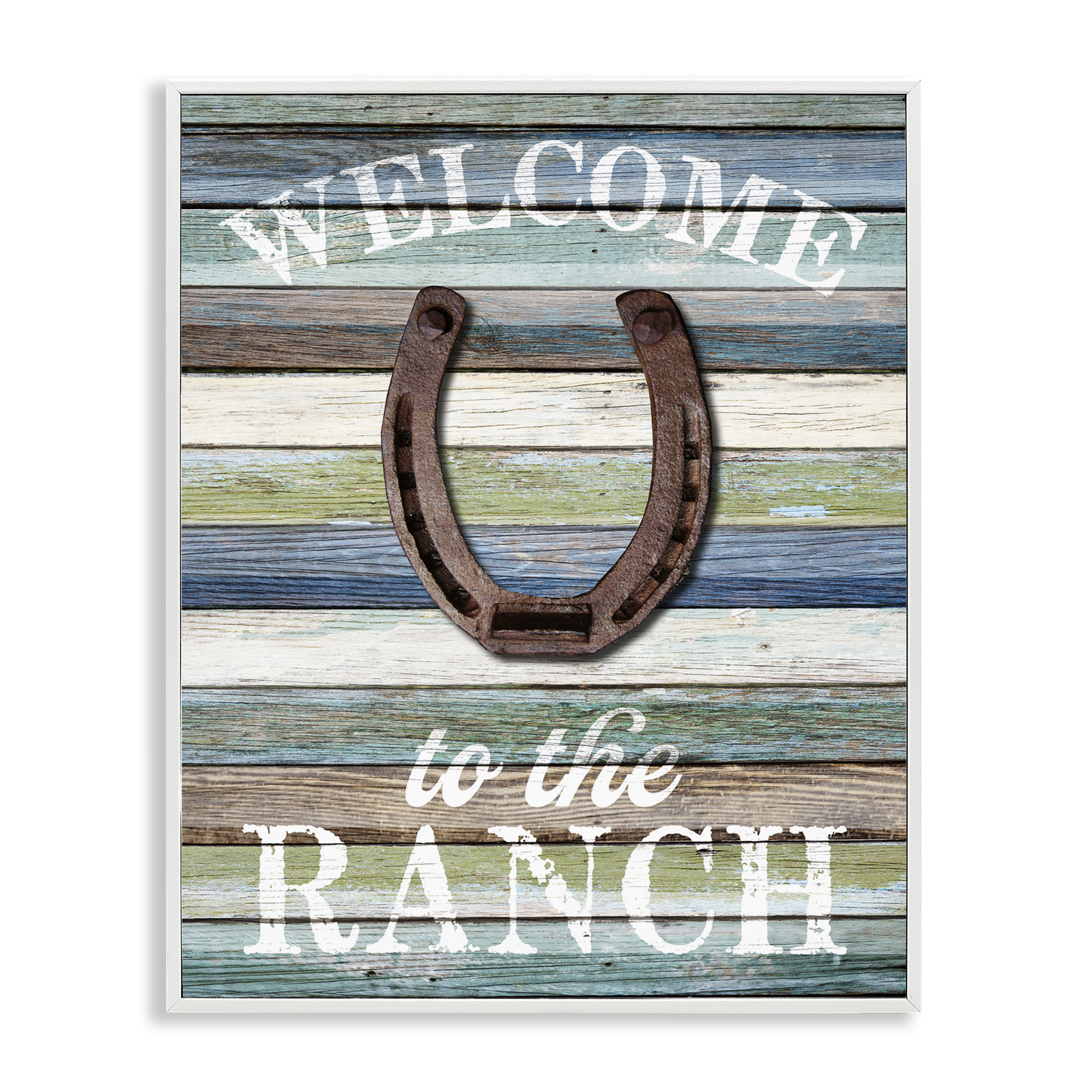 Stupell Industries Welcome Ranch with Horseshoe Text & Numbers Painting White Framed Art Print Wall Art, 16 x 20