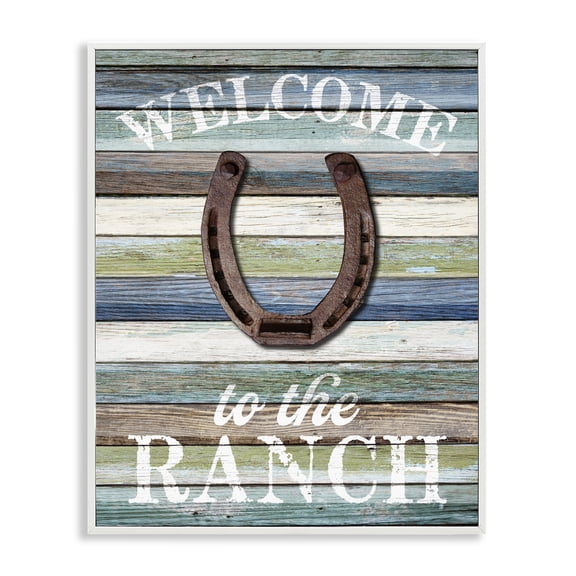 Stupell Industries Welcome Ranch with Horseshoe Text & Numbers Painting White Framed Art Print Wall Art, 16 x 20