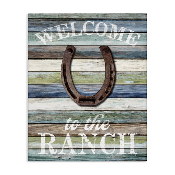 Stupell Industries Welcome Ranch with Horseshoe Text & Numbers Painting Wrapped Canvas Art Print Wall Art, 30 x 40