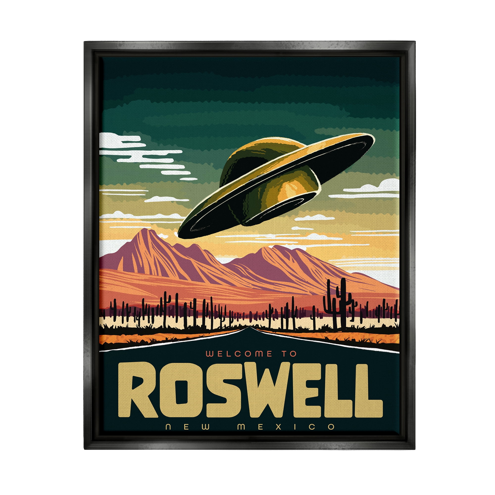 Stupell Industries Welcome Roswell New Mexico UFO Travel & Places Painting Black Floater Framed Art Print Wall Art