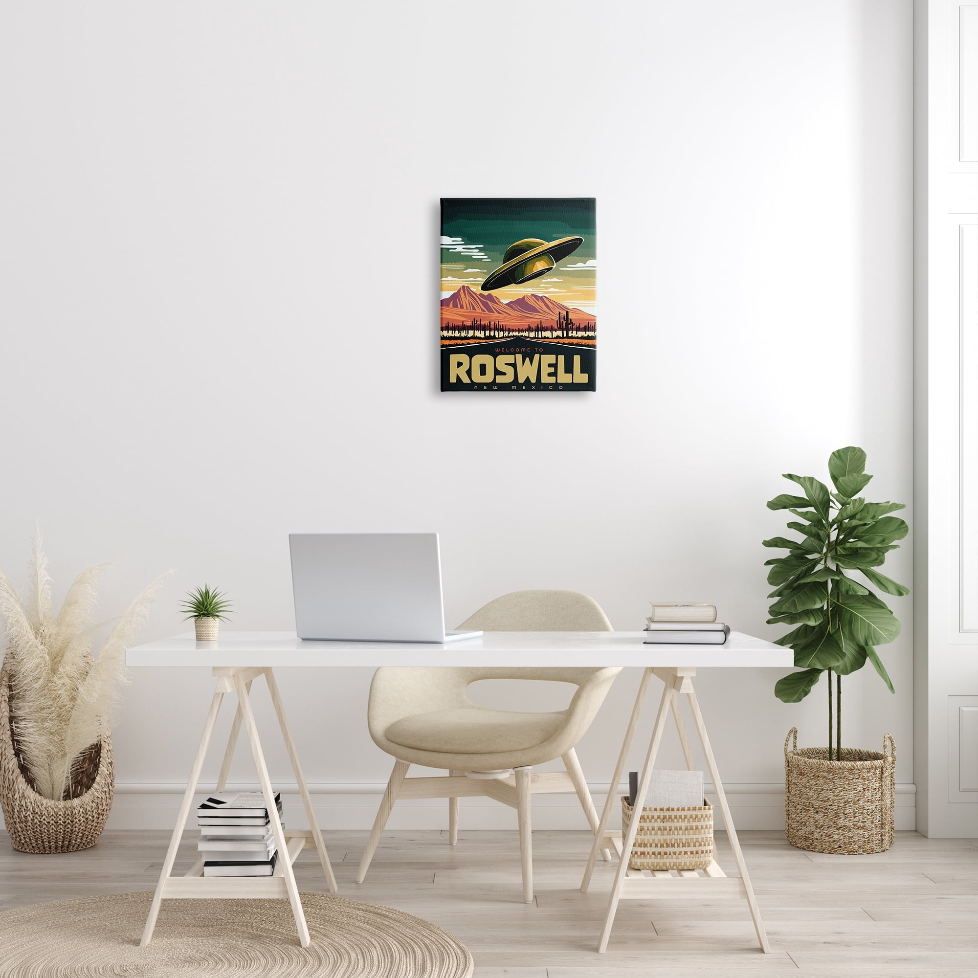 Stupell Industries Welcome Roswell New Mexico UFO Travel & Places Painting Gallery Wrapped Canvas Print Wall Art
