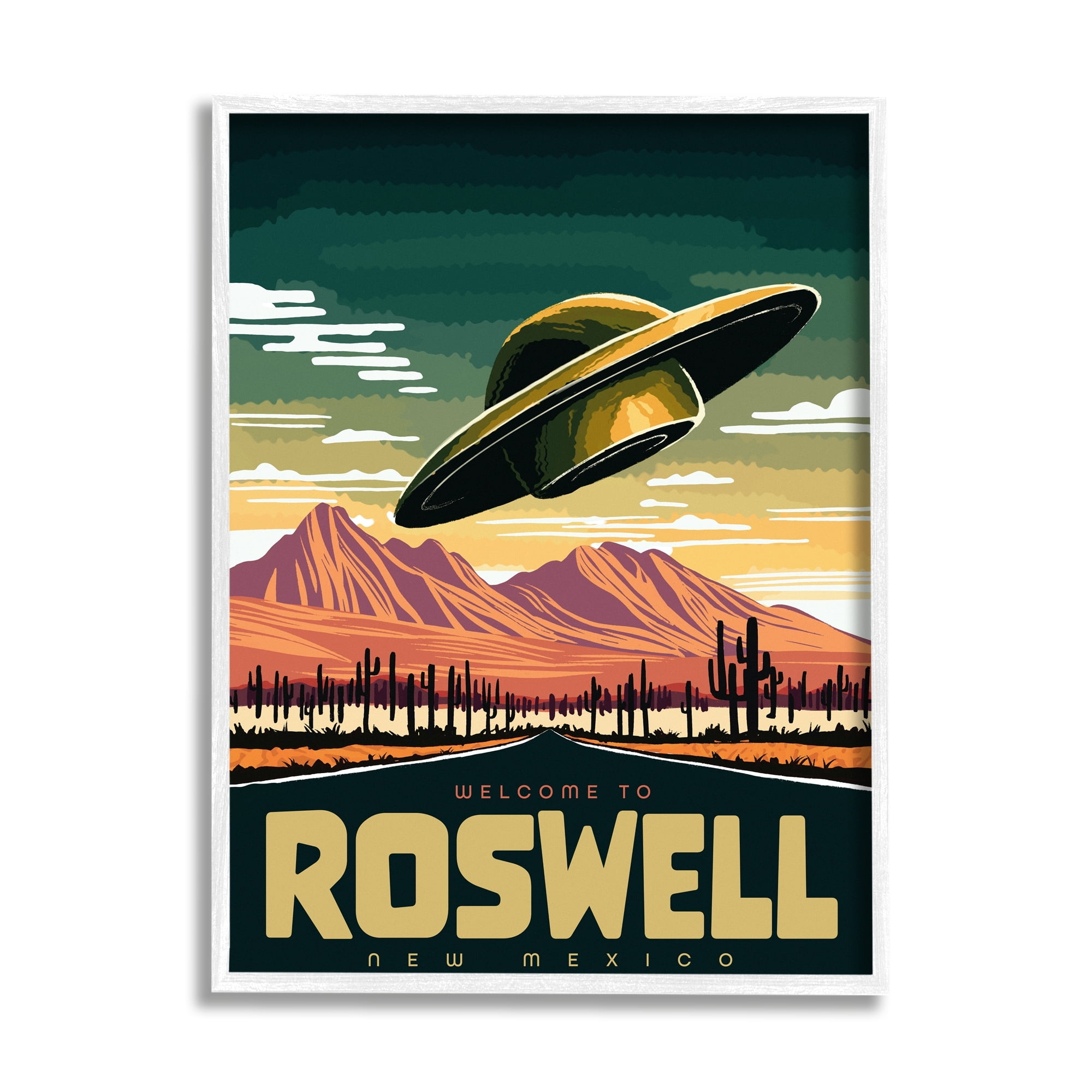 Stupell Industries Welcome Roswell New Mexico UFO Travel & Places Painting White Framed Art Print Wall Art
