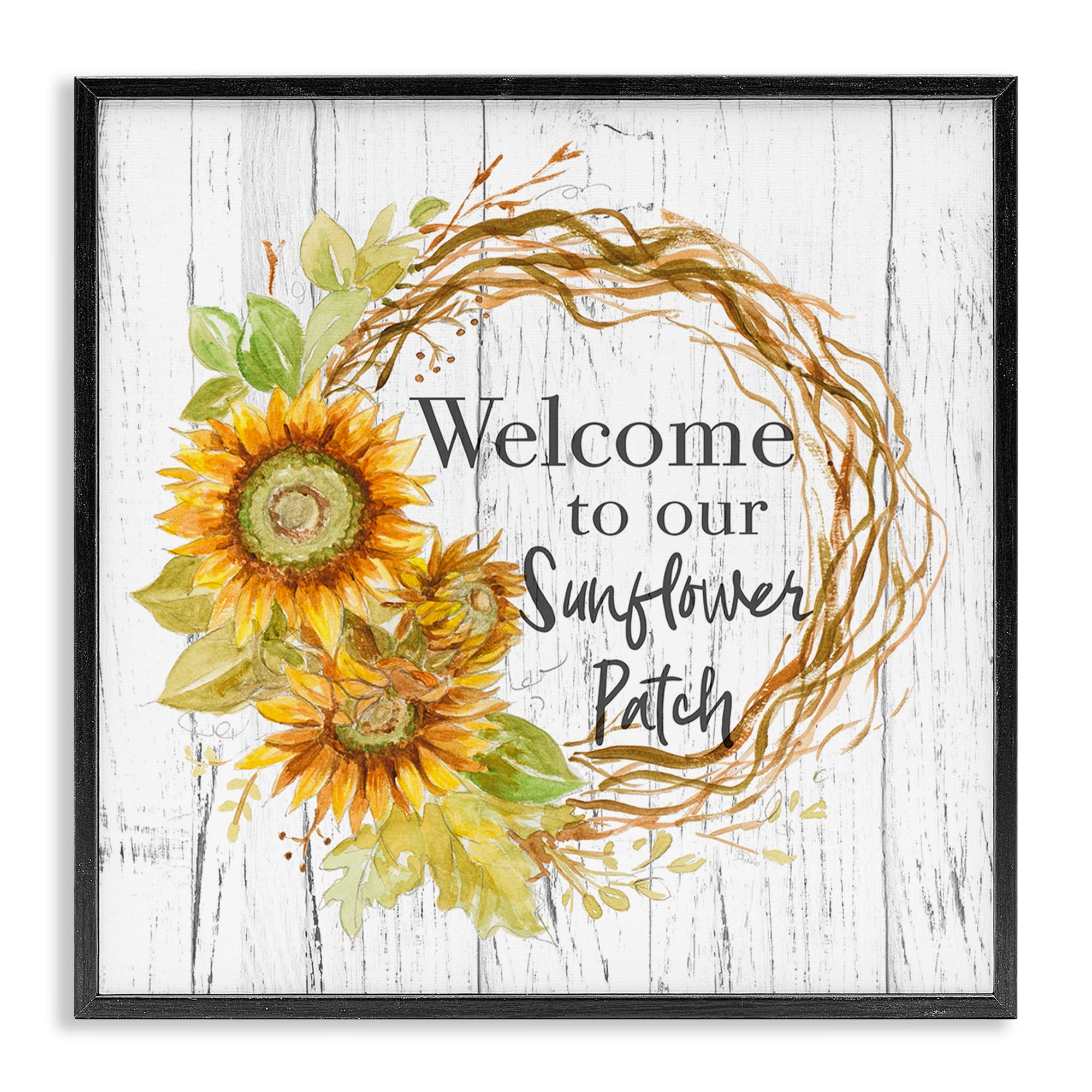 Stupell Industries Welcome Rustic Floral Wreath Botanical & Floral Painting Black Framed Art Print Wall Art, 24 x 24