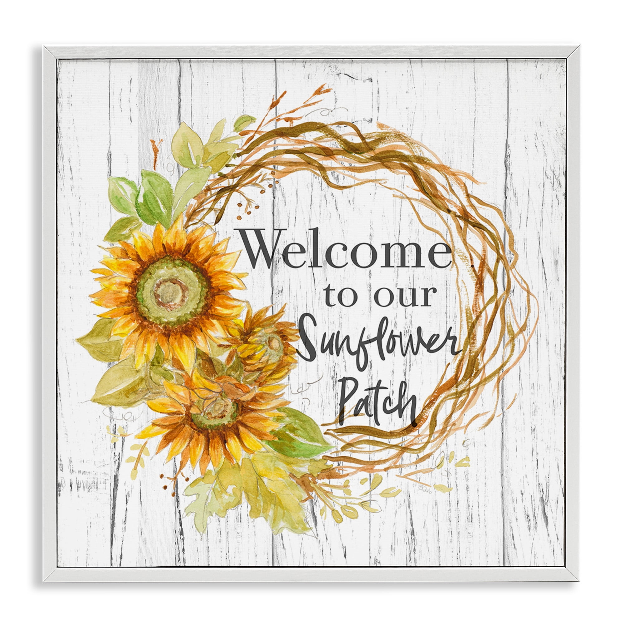 Stupell Industries Welcome Rustic Floral Wreath Botanical & Floral Painting White Framed Art Print Wall Art, 17 x 17