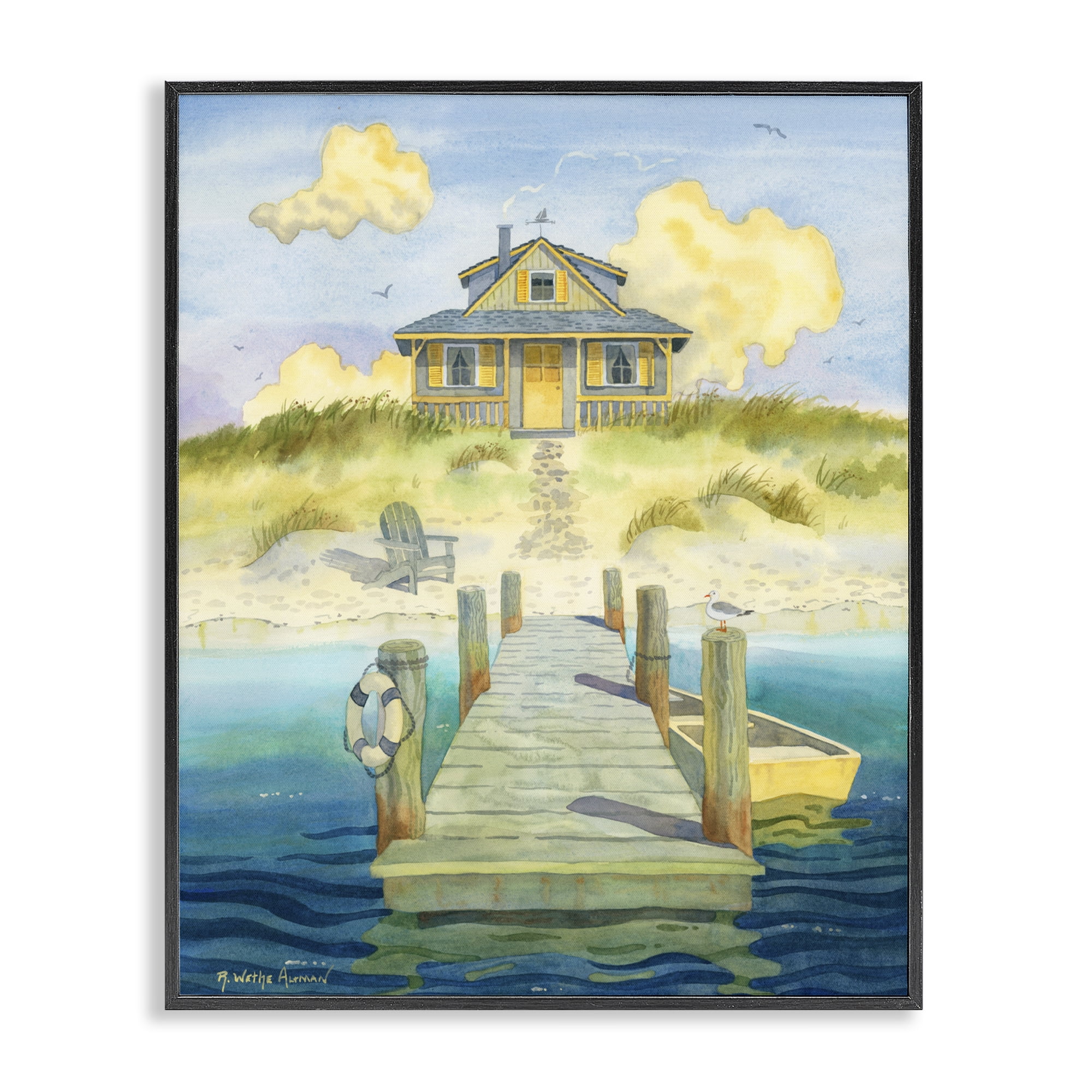 Stupell Industries Welcome Seaside Retreat Cottage Black Framed Giclee Art, design by Robin Altman
