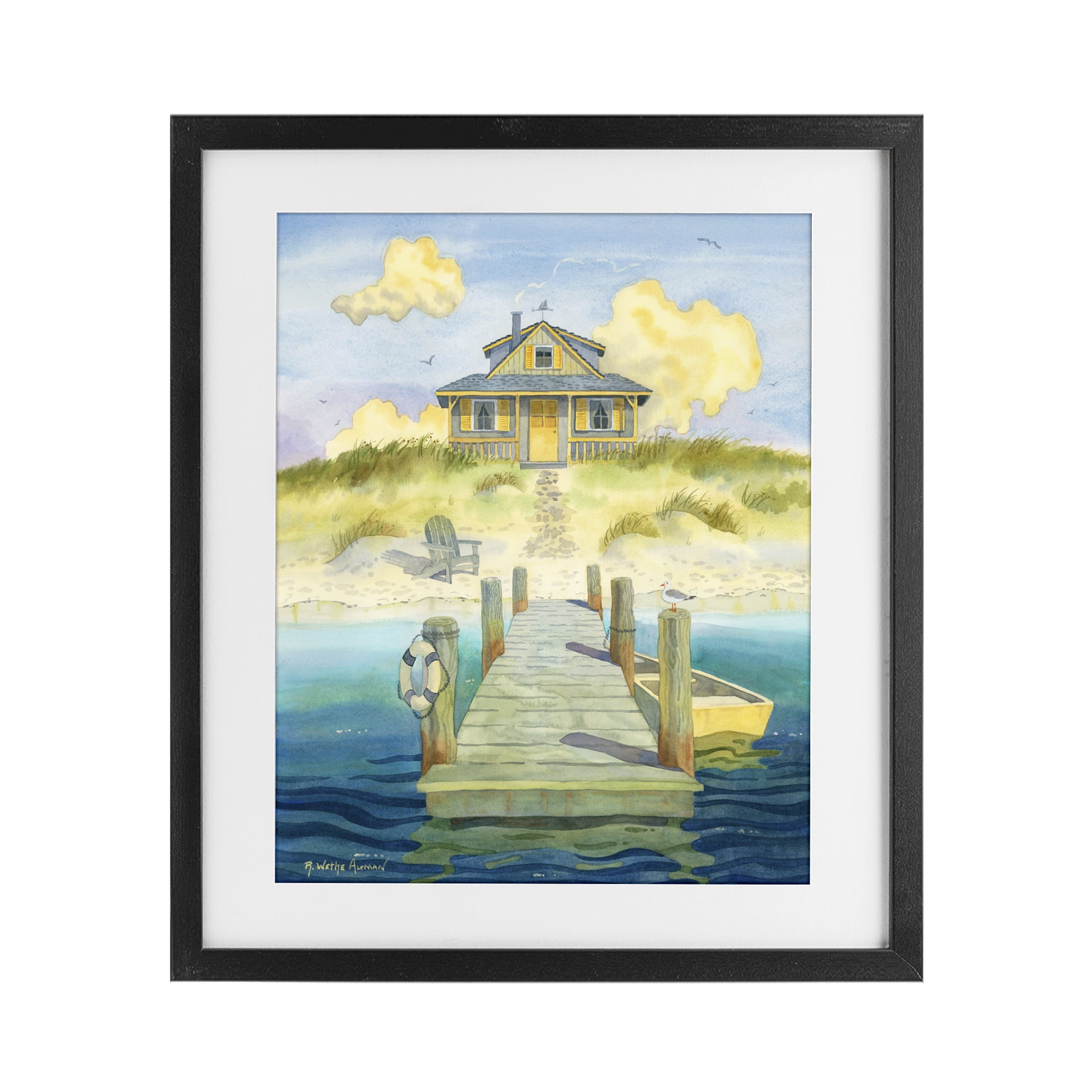 Stupell Industries Welcome Seaside Retreat Cottage Black Framed Print Under Glass, design by Robin Altman