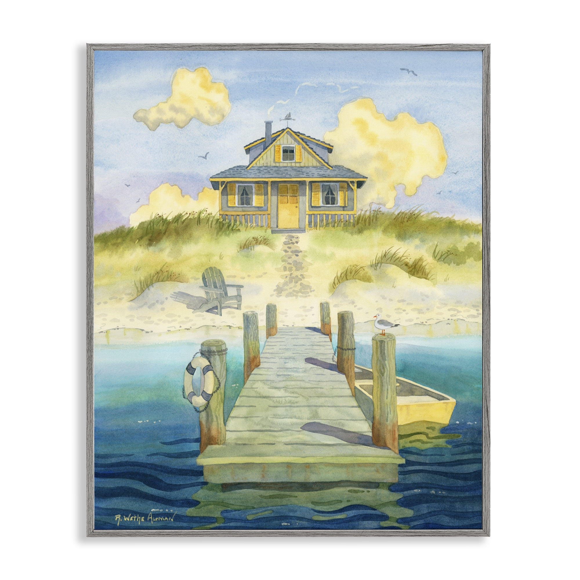 Stupell Industries Welcome Seaside Retreat Cottage Gray Framed Giclee Art, design by Robin Altman