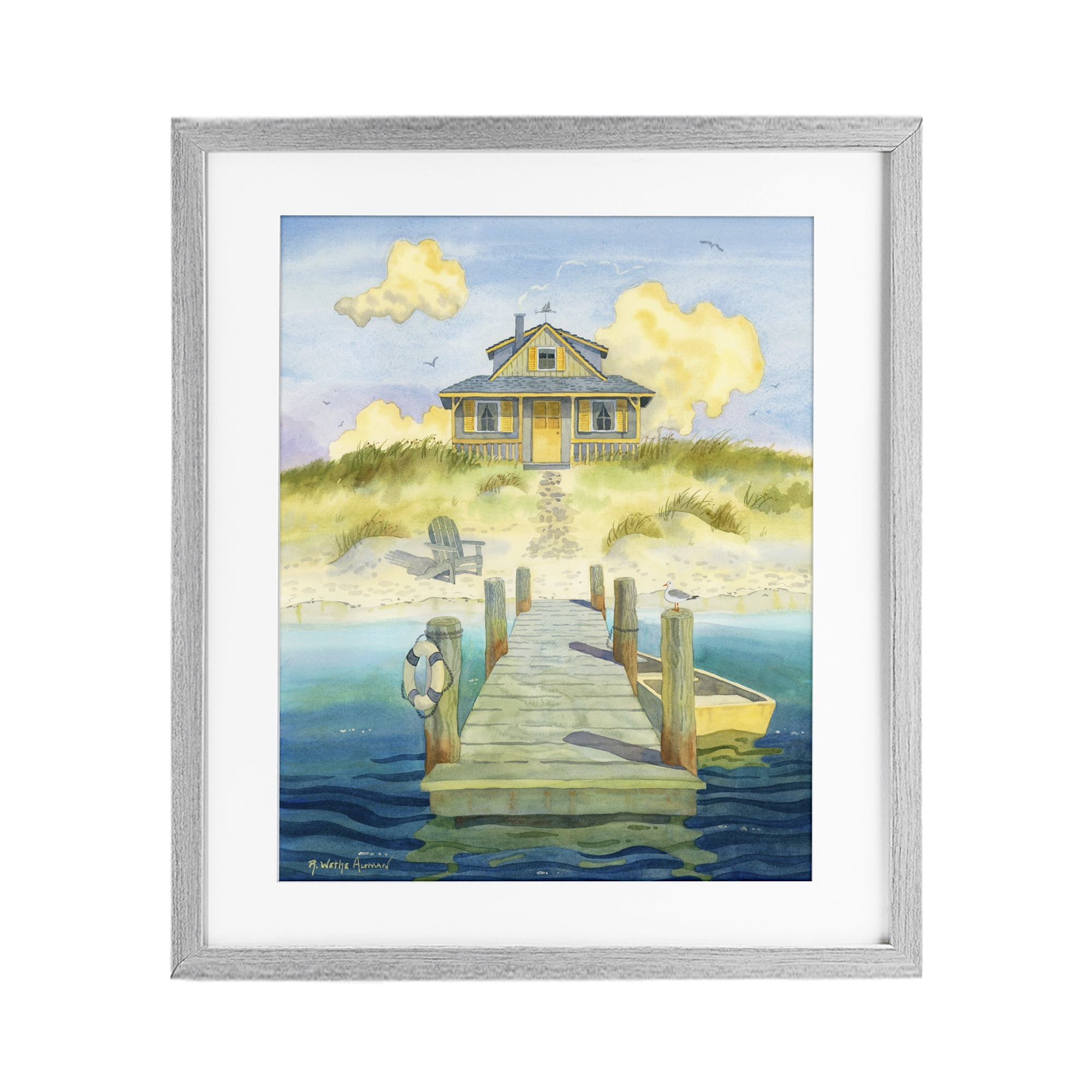 Stupell Industries Welcome Seaside Retreat Cottage Gray Framed Print Under Glass, design by Robin Altman