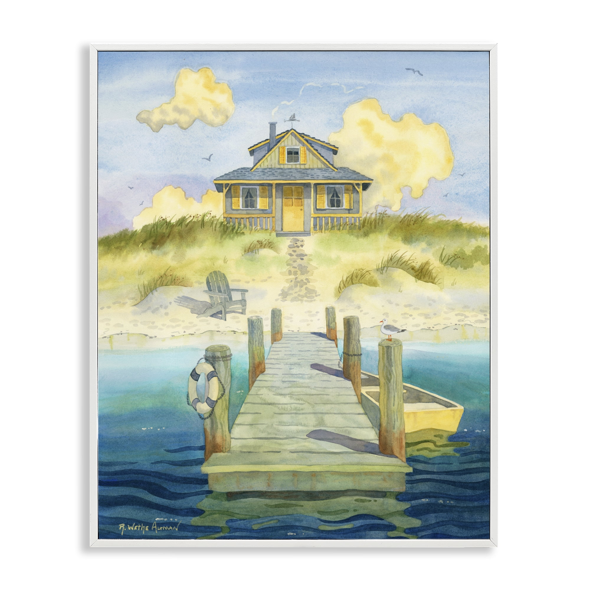 Stupell Industries Welcome Seaside Retreat Cottage White Framed Giclee Art, design by Robin Altman